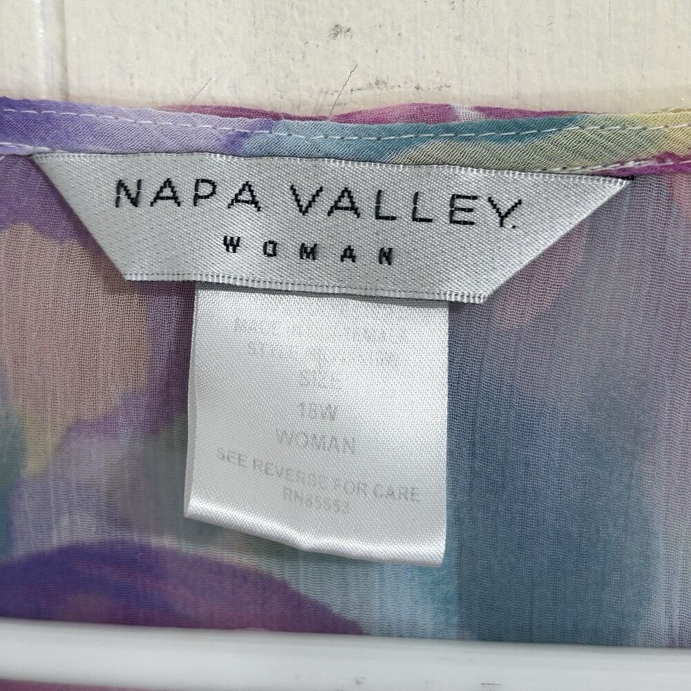Vintage Napa Valley Sheer Ruffle Front Floral Blouse Top Size 18W Pastel Colors - Picture 9 of 12
